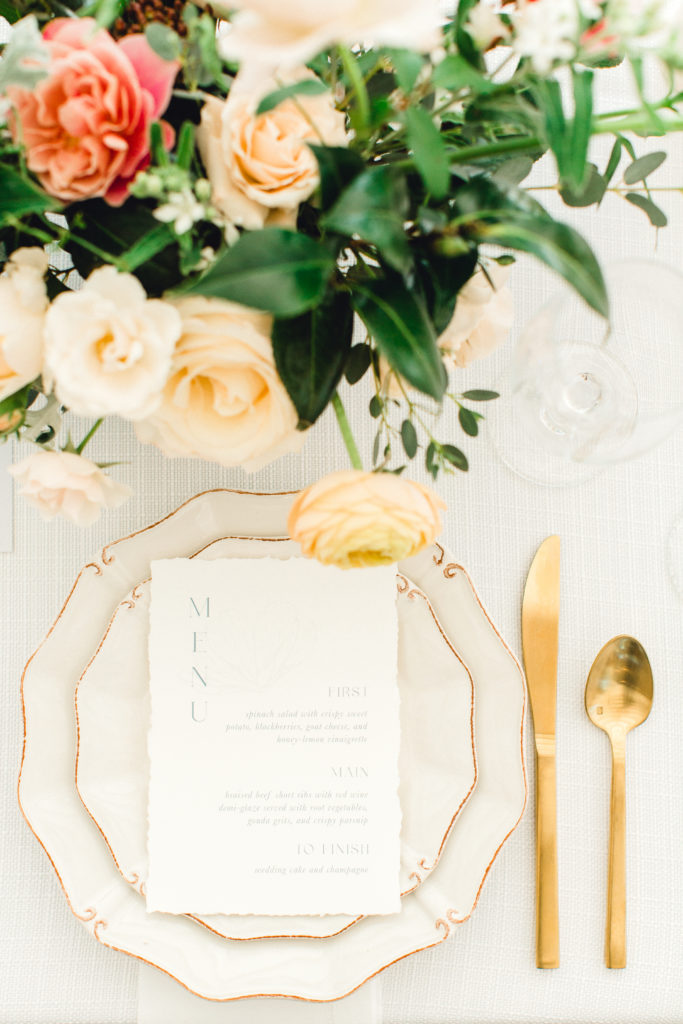 Gold Cutlery in Modern Wedding Tablescape at The Carolina Inn