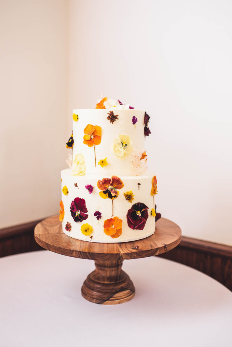 wedding cake with edible pressed flowers