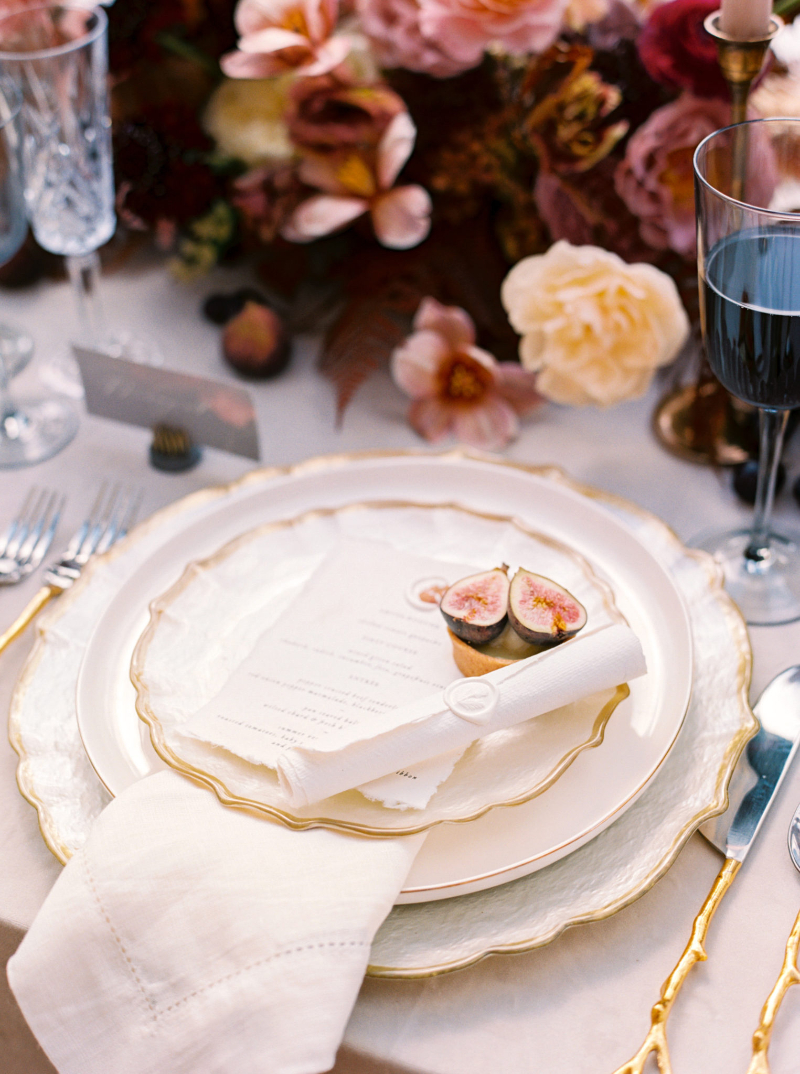 closeup of vintage tablescape at fall wedding in Virginia