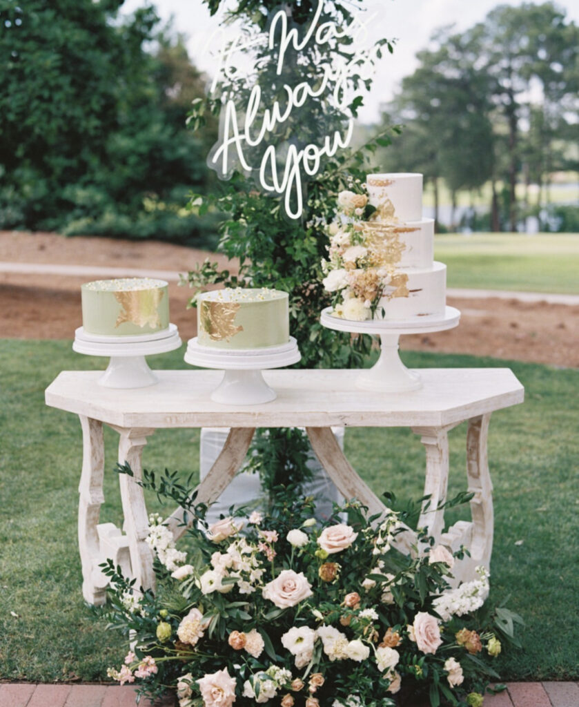 metallic white wedding cake