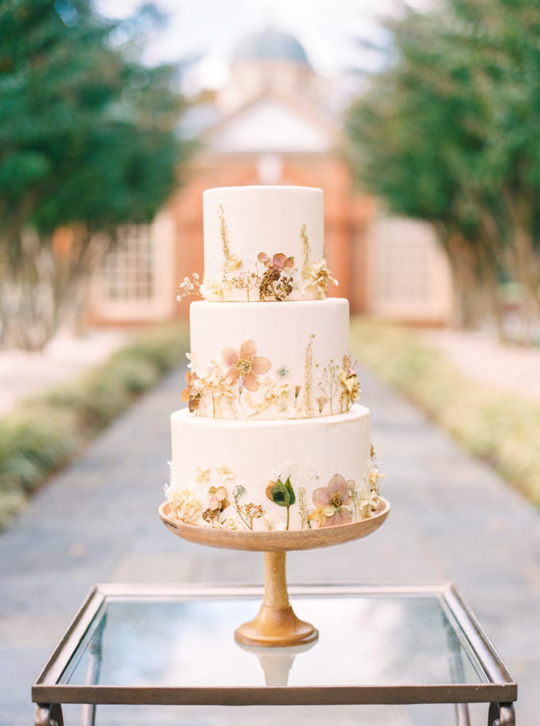 3 tiered pressed flower wedding cake
